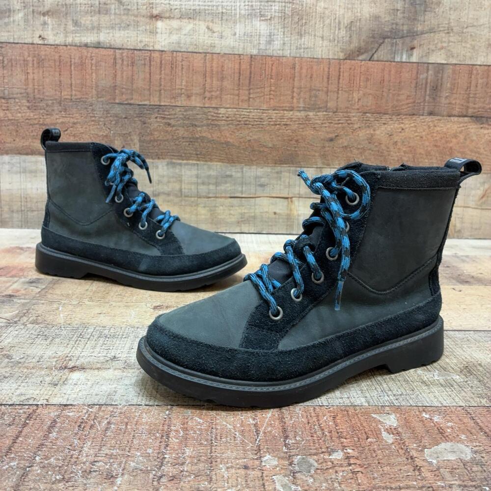 UGG Boots Youth Size 4 36 Black Suede Ankle Combat Lace Up Winter Side Zip